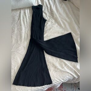 Black Ribbed Flared Pants